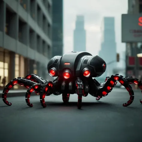 cinematic film still of <lora:The Matrix Style:1>
smoke, dark, horror, dystopian, Machines red eyes, no humans, glowing, watermark, robot, red octopus mecha, web address, science fiction, realistic, laser The Matrix Style, shallow depth of field, vignette, highly detailed, high budget, bokeh, cinemascope, moody, epic, gorgeous, film grain, grainy