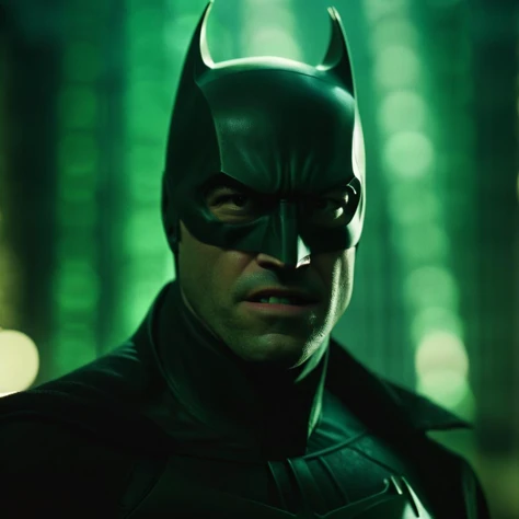 cinematic film still of batman from the matrix staring at viewers with rage and anger  <lora:The Matrix Style:1>, shallow depth of field, vignette, highly detailed, high budget, bokeh, cinemascope, moody, epic, gorgeous, film grain, grainy