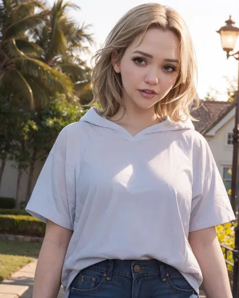 1girl, S013_MiaMalkova_v2, miamalkova, wide hips, BREAK, wearing white t-shirt, black hoodie, jeans, sneakers, BREAK, sensuous pose, looking at viewer, sneer, BREAK, outdoors, park, natural lighting, golden hour, sunset, bokeh, cowboy shot, <lora:miamalkova:0.9>, BREAK, masterpiece, best quality, high quality, detail, highres, absurdres, 8k,