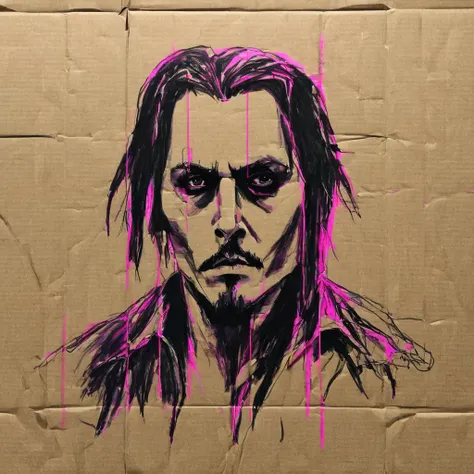 <lora:SDXL_Cardboard_drawings_Sa_May:1>, Cardboard drawings, A Johnny Depp dark angry 3d style, dark neon colours, realistic high quality render 4k