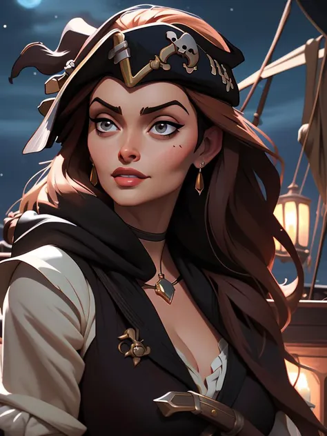 smirk, Brigitte Bardot|Aishwarya Rai, (Pirates of the Caribbean), ultra sharpness,detailed,(night),