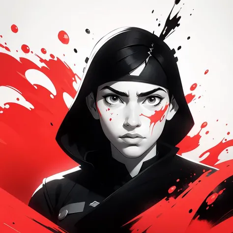 a soldier,illustration , cover art , (((monochrome))) , portrait , red background , red splash ,graffiti