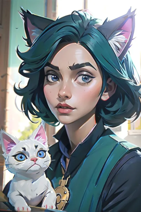 (best quality, masterpiece), 1girl, looking at viewer, vex <lora:vex3:0.7>, cat ears