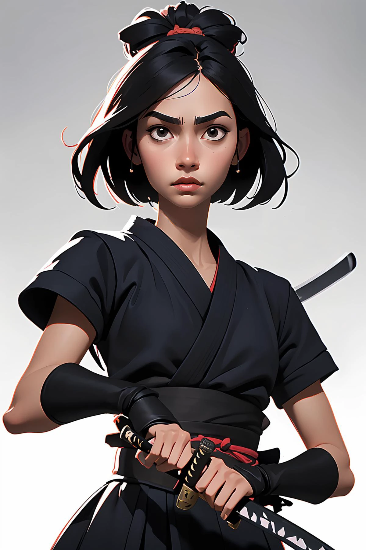 (best quality, masterpiece), 1girl, katana, samurai, looking at viewer,