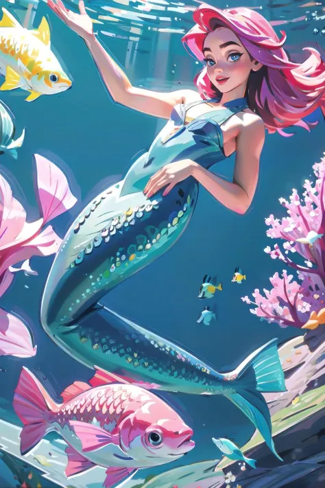 (best quality, masterpiece), 1girl, looking at viewer, fish girl, mermaid