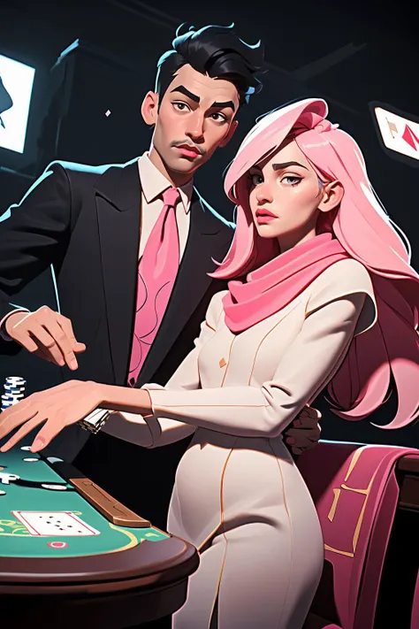 (best quality, masterpiece)
a man and a woman posing for a picture, wearing white, clothed in silk, club, casino
intricate details, hyperdetailed