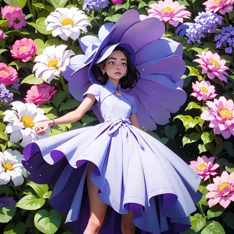girl in dress of flowers, purple color