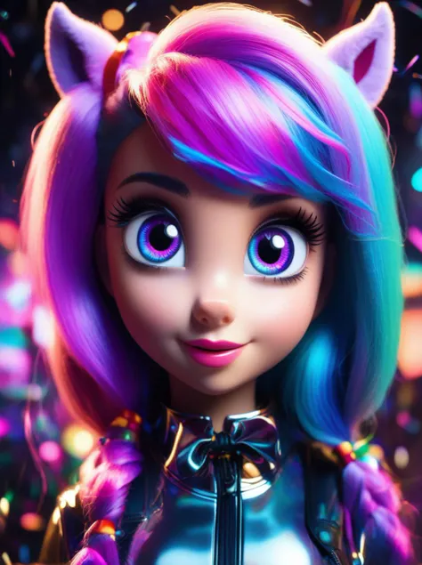 1girl with detailed eyes,in the style of dark reflections,background is My Little Pony,by Robby Cavanaugh,<lora:bunnyfishnet_SDXL_reg1_:0.2> bunnyfilshnet, best quality, masterpiece, highres, absurdres, incredibly absurdres, huge filesize, wallpaper, colorful,8K,RAW photo