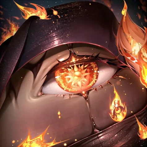 depth of field, 1girl, eye focus, close-up, hot lava eyes, flame eyes, fire embers, (magic circle), shimmer hair, glowing hair, (flaming fire hair) <lora:eyeLora_v10:1>