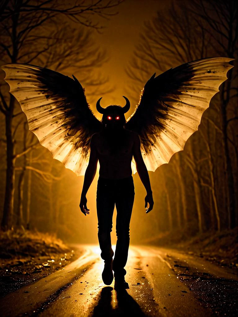 ϕ,Mothman, cryptid, country road, rural america, folklore, urban legend, dynamic pose, Heavy Bokeh,(Caustic Lighting Effects,:1.3) RTX, BY HGHD ϕ