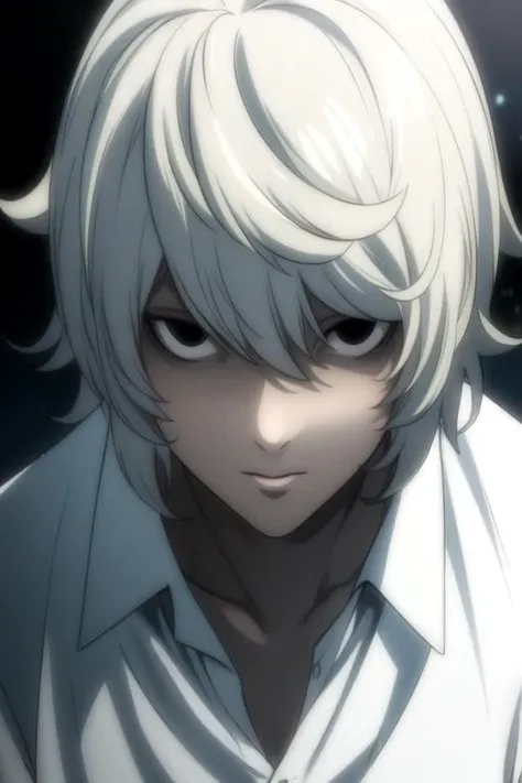 masterpiece, best quality, photorealistic, 1boy, solo, male focus, looking at viewer, , depth of field, , , <lora:nate_river:0.9>, nate_river, white hair, black eyes, hair between eyes, bags under eyes, french costume, grimdark, 8k resolution