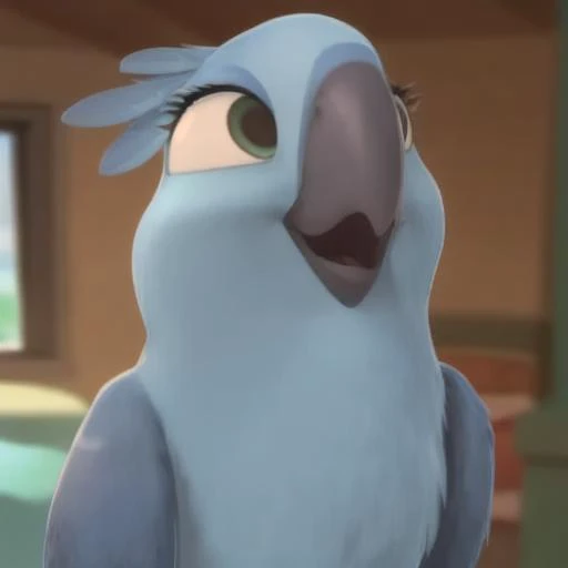 <lora:Addams:0.7> female spix macaw, macaw beak,