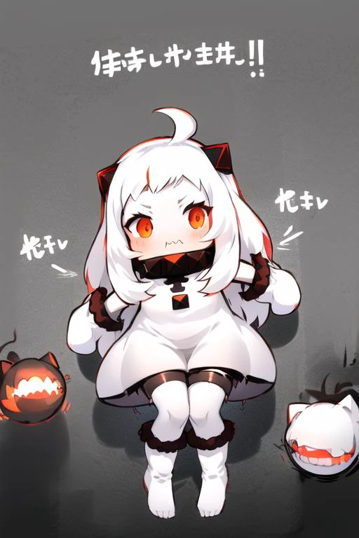ultra high res, <lora:Hoppo:0.8>, hoppo, mittens, white dress, ahoge, reddish orange eyes, skindentation, hidden chin, matte iron, hoppou, northern ocean princess, <lora:glory_wall_front:1>, glory wall, stuck, through wall,