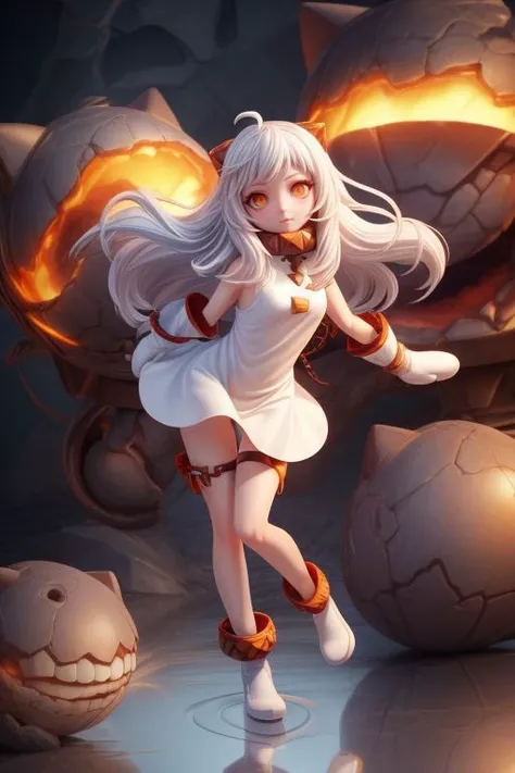 hoppo,mittens,white dress,ahoge, ((pretty face, skin indentation, eyes reflection, stunning eyes, rim lighting, skin shading, sub surface scattering)), (masterpiece, best quality, ray tracing, volumetric lighting, ssao shadows, detailed, intricate),((full body)) <lora:add_detail:1> <lora:Pou2:1>
