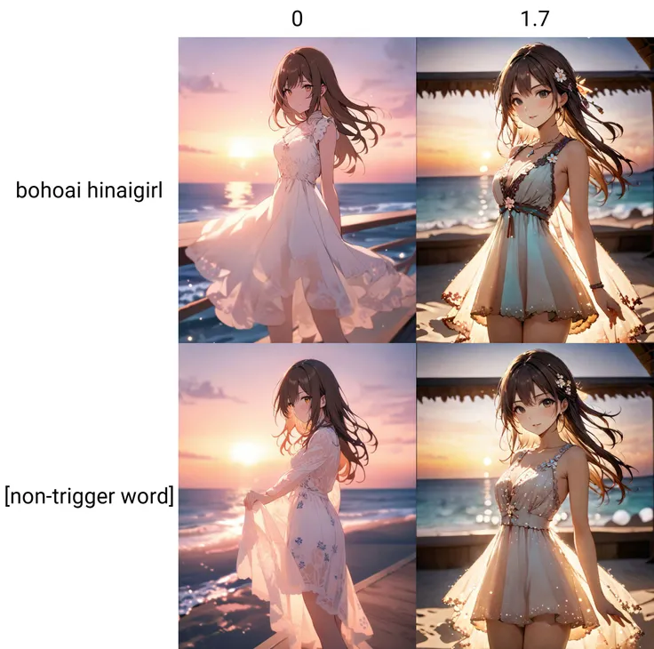 best quality, masterpiece, bohoai hinaigirl, playful theme,
raw photo of a girl in floral long lace dress which often for ornate details and floral symbols, flowing long brown hair cascading over her shoulders,
catwalk in the beach, ocean background, sunset light,
middle distance shot taken by long range lens, high key light, hard shadow, soft bokeh, professional photography, balanced contract, balanced exposure,
<lora:boho_hinaigirl_v1:0>