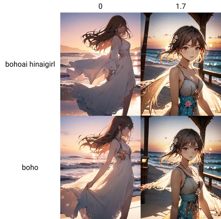 best quality, masterpiece, bohoai hinaigirl, playful theme,
raw photo of a girl in floral long lace dress which often for ornate details and floral symbols, flowing long brown hair cascading over her shoulders,
catwalk in the beach, ocean background, sunset light,
middle distance shot taken by long range lens, high key light, hard shadow, soft bokeh, professional photography, balanced contract, balanced exposure,
<lora:boho_hinaigirl_v1:0>