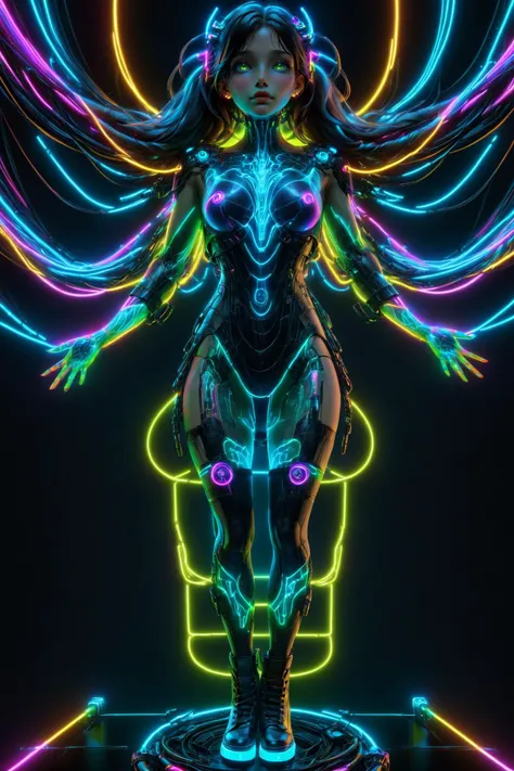 woman floating in cyberspace, neonbody, cablelink <lora:Neon_Cyberpunk_SDXL:1.2> <lora:Neon_Style_XL:0.8> neon_style, (masterpiece:1.2), best quality, colorful, (intricate details, hyperdetailed, highest detailed:1.2), high resolution textures, <lora:EnvyBetterHiresFixXL01:1>
