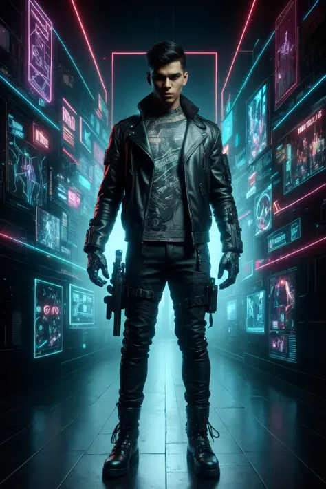 man in cyberpunk alley neonbody, cyberbody, holodrift, <lora:Neon_Cyberpunk_SD1.5:0.7> badhandv4, (masterpiece:1.2), best quality