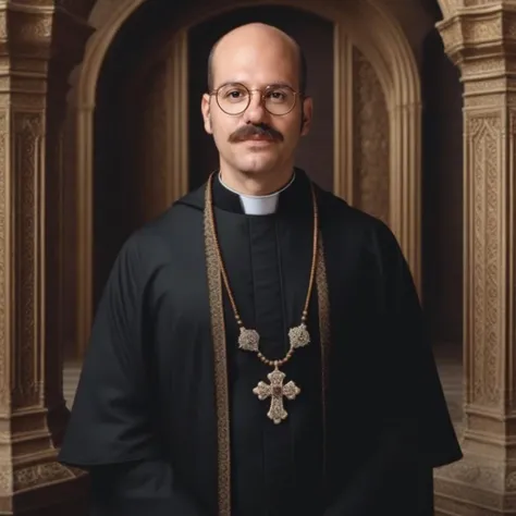 TobiasFunkle1024, a man with a moustache, small round glasses, full body, a priest, holy figure, spiritual, detailed eyes, photography, highly detailed, sharp focus, trending on artstation, studio photo, intricate details, highly detailed, by greg rutkowski <lora:TobiasFunkle1024:0.8> <lora:add-detail-xl:1>