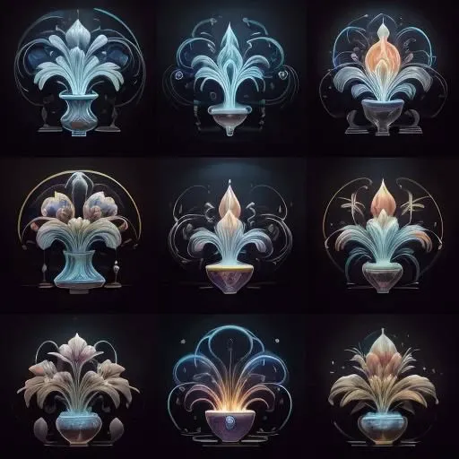 four squares with a tree in the middle, in the style of dreamlike illustrations, zbrush, organic sculpting, use of earth tones, dark sky-blue and light beige, detailed character design, vibrant, exaggerated scenes emergent transformation in black and white by anne bachelier, neon purple, effervescent, divine, hyperrealism, multidimensional, 3d, dmt, volumetric lighting, unreal engine 5, uncut, flaccid, penis