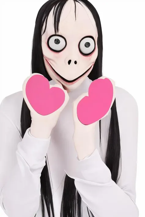 (heart hands:1.25), turtleneck, m0m0 face <lora:Momo-MotherBird:1.00>, highres, masterpiece, looking at viewer, white background