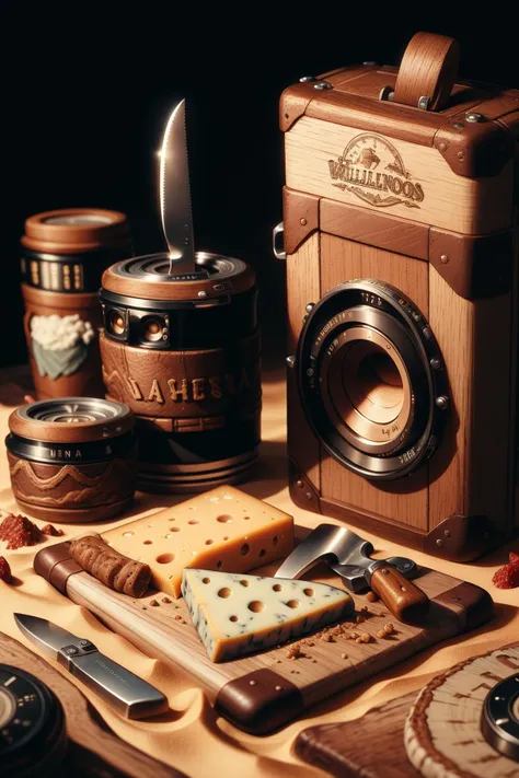 <lora:WildWestWorld:0.8> wildwestworld, photo of artisanal cheese board and knife set, sand, native american, wood, rugged, leather, 24mm, (analog, cinematic, film grain:1.3),(epicPhoto),