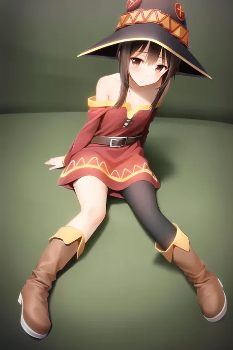 best quality, intricate details, full body,
1girl, <lora:meguminKonosuba_v10:0.8> megumin, red eyes, 1girl, red dress, brown hair, wizard hat, brown boots, wrapping on leg,
