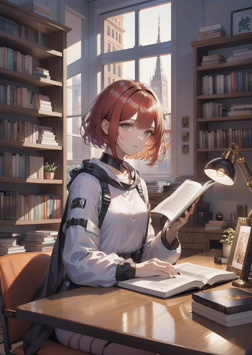 1 girl, short hair
reading , desk, room
bookshelves
gadgets
sci-fi
fantasy
eerie
anime
mange-comic
by Terada Katsuya Toby Fox
SimplepositiveXLv1