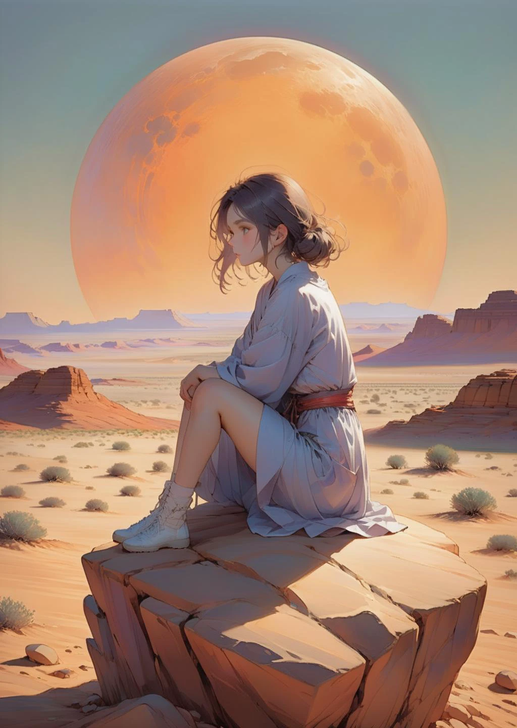 ung woman sit on a rock, sad , desert
abstract, artistic
gradient
by Jean Giraud Yoshitaka Amano
SimplepositiveXLv1