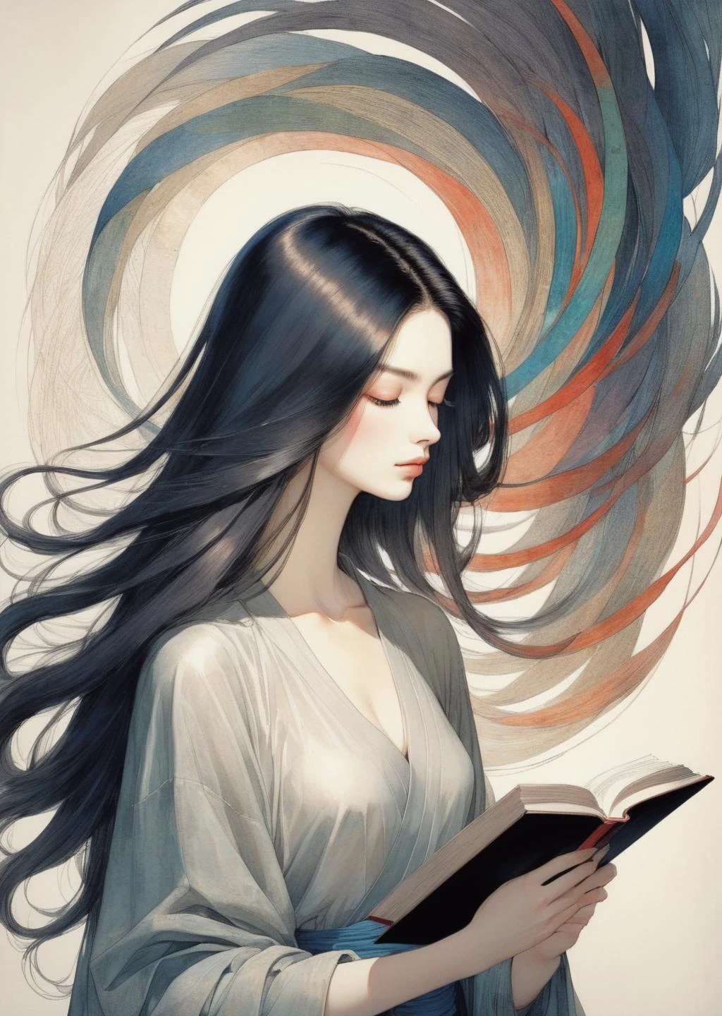 ung woman reading
long hair
abstract, artistic
gradient
by Jean Giraud Yoshitaka Amano
SimplepositiveXLv1