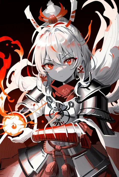 ((colorless sketch)), (samurai armor), bright red eyes, ((red flame background)), (extremely detailed CG unity 8k wallpaper, masterpiece, best quality, ultra detailed), (best illumination, best shadow), high resolution, hdr