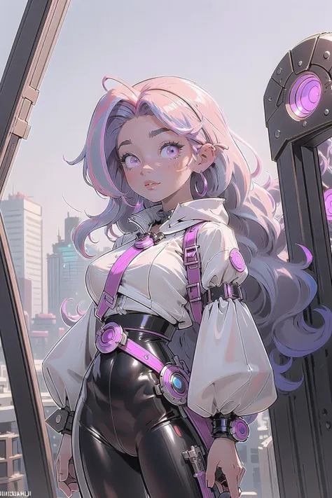 (masterpiece, best_quality, ultra-detailed, immaculate:1.3), epic, illustration, welcoming, 1girl, druid, magenta hair, Waist Length Hair,ahoge, on top of a post-apocalyptic, empty skyscraper, in front of a artificial, imaginary dimensional portal, bombshell hair, shiny platinum hair, Choppy Layers, circle formation<lora:EnvyBeautyMix23:1>