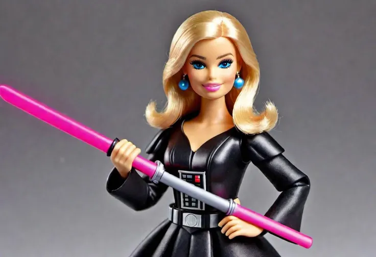 blonde smurfette barbie darth vader with pink lightsaber