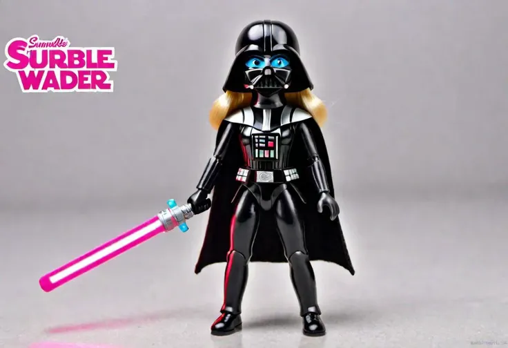 blonde smurfette barbie darth vader with pink lightsaber