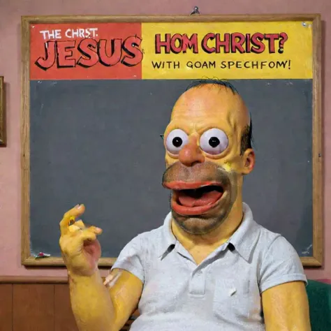 Homer1024, the simpsons, homer simpson with mouth open and a speech bubble that says "jesus christ how horrifying"