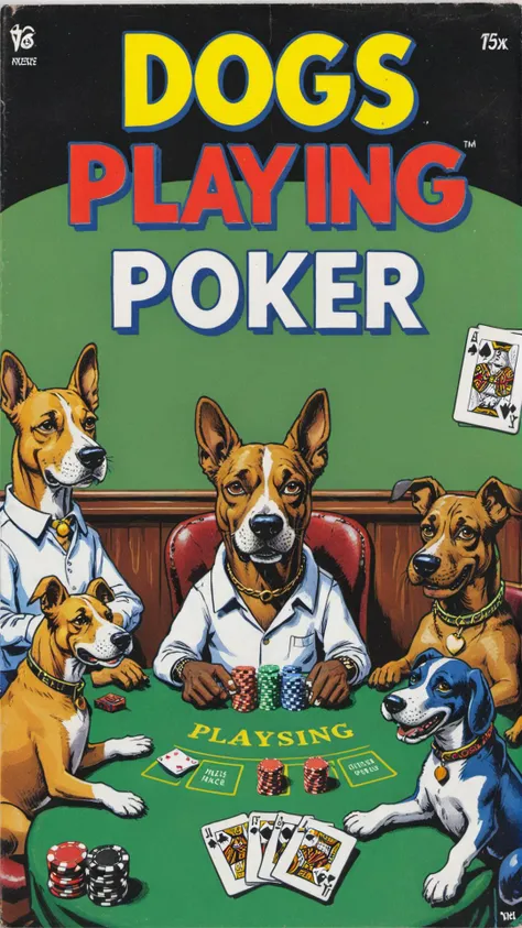 a vintage comic book with the title text: "dogs playing poker" featuring snoop dogs playing poker in casino, <lora:wizards_vintage_comics-Undergroundf16:0.6>
