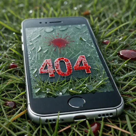 very glass shattered iphone laying in the grass with the text "404" on the screen, bloody drops and finger prints around the phone, morning dew, extreme Foggy, Wide shot. Volumetric lighting. Dynamic shot, ,
Extremely detailed, highest quality photo, 16k resolution,, realistic skin, sharp focus, realistic texture, focused, masterpiece, top down view