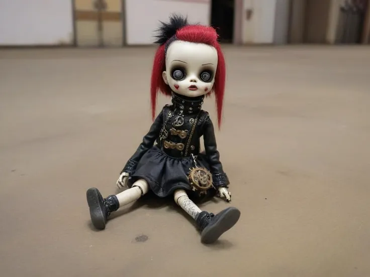 <lora:LowBrowXL:0.85>, creepy punk style and steampunk style 6lowbrow dolls, abandoned mall parking lot, lowbrow dolls on the dusty floor, unsettling stillness, in the style of lowbrow, HD-photo, realistic quality details,
