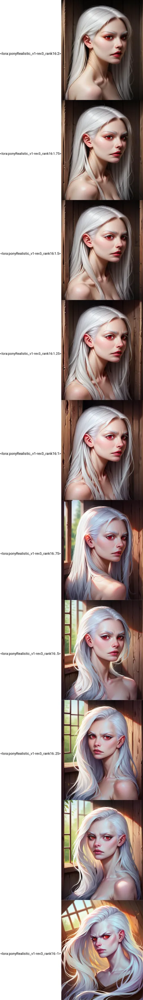 score_9_up, score_8_up, score_7_up, dynamic pose, portrait, headshot, 1girl, white hair, very long hair, red eyes, white eyelashes, pure white skin, skinny
, inside, in a hut, <lora:ponyRealistic_v1-rev3_rank16:2>, realistic, realism