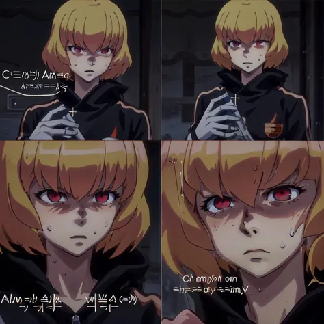 Anime, clementine, 2 girls, red eyes, blond hair, tracksuit, GirlsReactingToBikinisMeme, (masterpiece, official art), Best Shadows, Shallow Depth of Field, simple background, <lora:GirlsReactingToBikinisMeme:1>, <lora:clementine-overlord:0.8>,