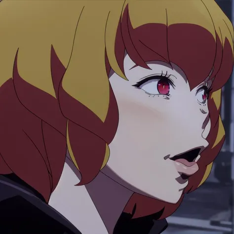 Anime, clementine, solo, red eyes, blond hair, tracksuit, Pog, (masterpiece, official art), Best Shadows, Shallow Depth of Field, simple background, <lora:Pog:1>, <lora:clementine-overlord:0.8>,