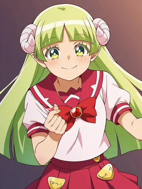 score_6, score_8_up BREAK, masterpiece, perfect face, perfect hands, high quality, (1girl, solo,) style_toon, <lora:Clara_Valac._-_Mairimashita_Iruma-kun_Wiki_Pony:1> clara, green hair, horns, green eyes, long hair, demon girl, smile,() school uniform, skirt,