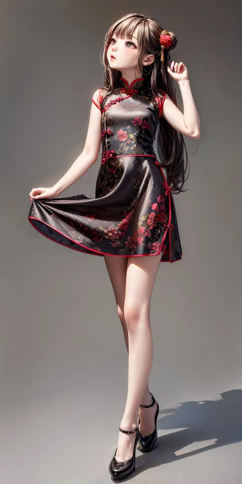 (ite girl:1.2),long hair,<lora:more_details:1>,
<lora:n china dress v2.0:0.6>,china dress,black cheongsam,skirt,(curvy:0.6),standing,simple background,looking_up,
