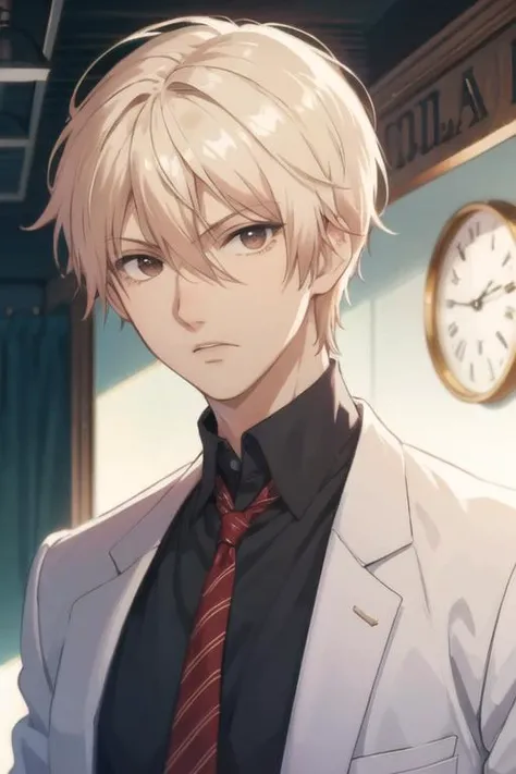 masterpiece, best quality, high quality, 1boy, solo, male focus, looking at viewer, upper body, <lora:chika_kudou:0.74>, chika_kudou, blonde hair, brown eyes, hair between eyes, ,