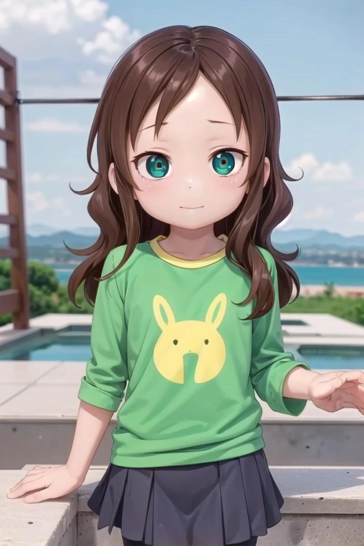 1 girl,cute,(looking at viewer:1.0), details sky,handsome,((masterpiece:1.4,best quality)),multiple details,eyeshadow,sfw, (medium shot:1.5), gradiant eyes, hazel eyes, (long pantspantyhose:1)
<lora:riko:0.7> riko, long hair, brown hair, green shirt, hair flower, green eyes, skirt,