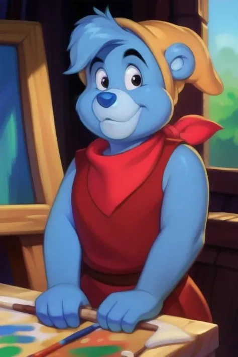 gusto_gummi, gummi_bears, bear, short stack, male, red clothing, tunic, neckerchief,
hat, looking_at_viewer, holding paintbrush, <lora:GustoGummi:0.8>, uploaded on e621, (detailed background, depth of field), (intricate:1.1), (high detail:1.2), (soft focus), (masterpiece, best quality, 4k, 2k, shaded, absurd res), by CyanCapsule, by Chunie, by Hallogreen