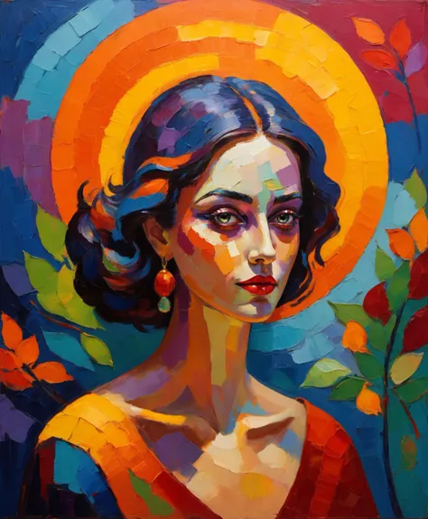 Fauvism Art, painterly, bold colors, textured brushwork, fauvism art,, gorgeous mysterious woman, beautiful lighting, composition, framing