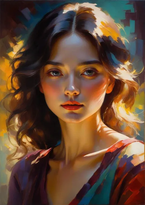 gorgeous mysterious woman, beautiful lighting, composition, framing, Impressionist painting, Loose brushwork, vibrant color, light and shadow play, captures feeling over form,