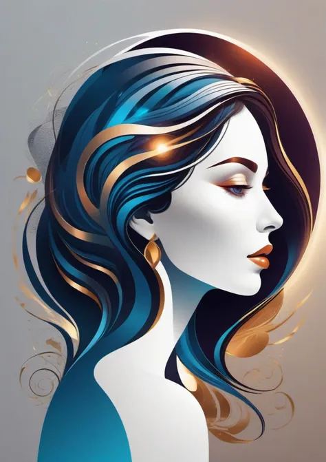 gorgeous mysterious woman, beautiful lighting, composition, framing, Logo Design, dynamic graphic art, vector art, minimalist, professional logo design,