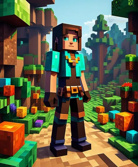 gorgeous mysterious woman, Minecraft style art, Blocky, pixelated, vibrant colors, recognizable characters and objects, game assets, Minecraft style,